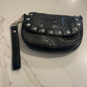 SUPER CUTE STUDDED VEGAN PATENT LEATHER CLUTCH